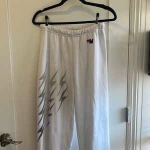 Aviator Nation women’s white sweatpants gradient bolt